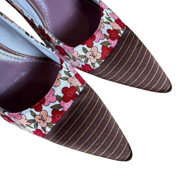 Louis Vuitton Multicolor Floral Print Satin Pointed Toe Pumps Heels Size 39 - Picture 3 of 12